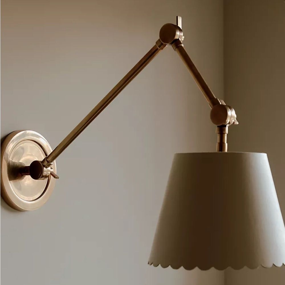 Anthropologie Roberta Scalloped Leather Task Sconce Wall Light - Picture 4 of 9